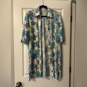 Floral Blue and Green Women’s Button Up Shirt and/or Dress